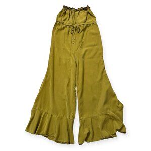 SANCIA Green Ruffle Hem Wide Leg Jumpsuit Size M Boho Resort Drawstring Waist